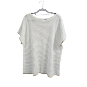 Pure Jill J Jill Linen Cotton Knit Short Sleeve Sweater Top White SSW269281 L